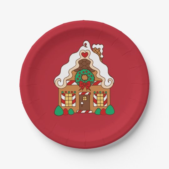 Red gingerbread house christmas party paper plates zazzle