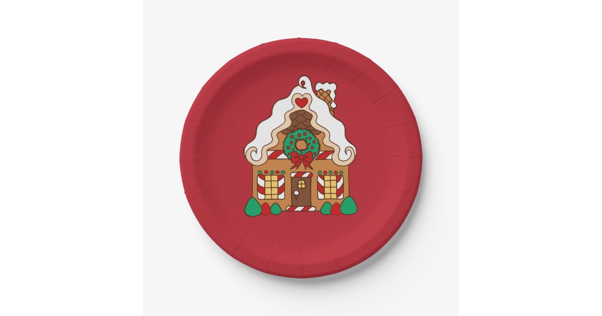 Red gingerbread house christmas party paper plates zazzle