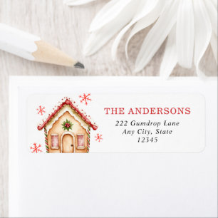 Red Gingerbread House Christmas Return Address Label
