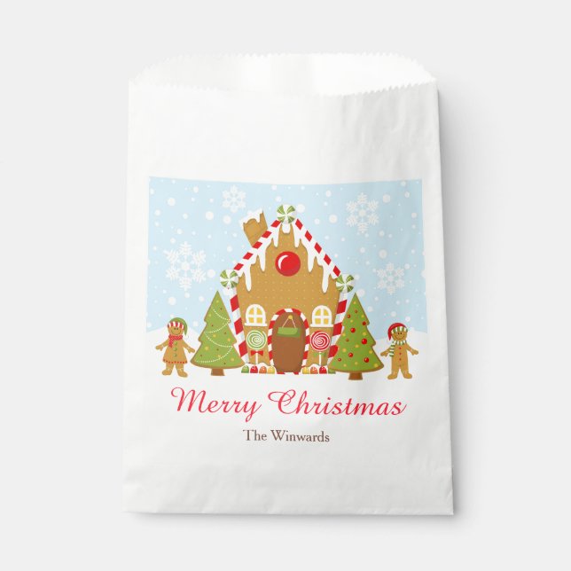 Red Gingerbread House Decorating Christmas Party Favor Bag (Front)