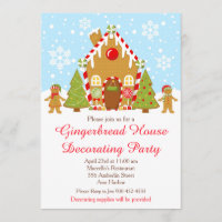 Red Gingerbread House Decorating Christmas Party Invitation