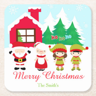 Red Gingerbread House Decorating Christmas Party Square Paper Coaster
