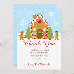 Red Gingerbread House Decorating Christmas Party Thank You Card