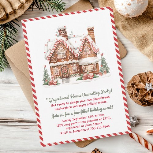 Red Gingerbread House Decorating Party  Invitation