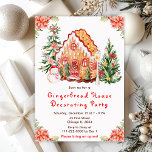 Red Gingerbread House Decorating Party Invitation<br><div class="desc">This elegant and festive gingerbread house decorating party invitation features a watercolor gingerbread house and beautiful red poinsettia flowers. The text combines handwritten script and sans serif fonts for a stylish and modern look. The snowman, decorated pine trees and holiday wreath add a festive touch. This is perfect for Christmas...</div>