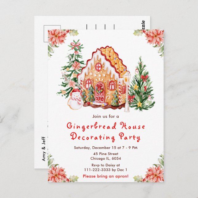 Red Gingerbread House Decorating Party Postcard (Front/Back)