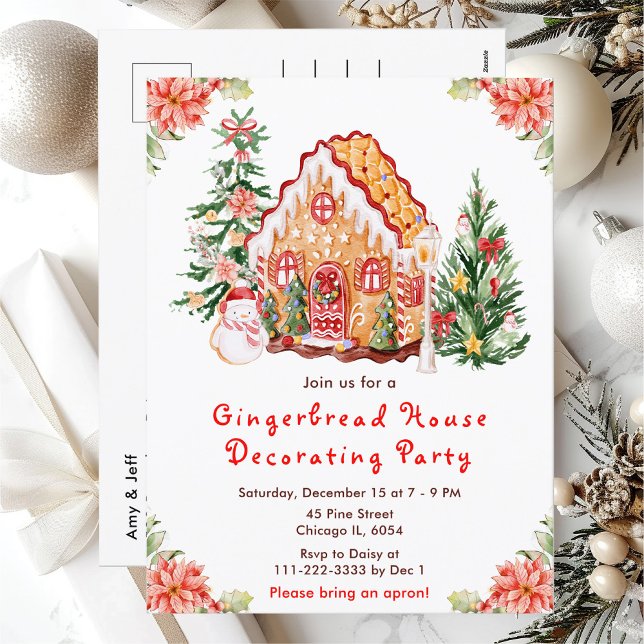 Red Gingerbread House Decorating Party Postcard (Creator Uploaded)