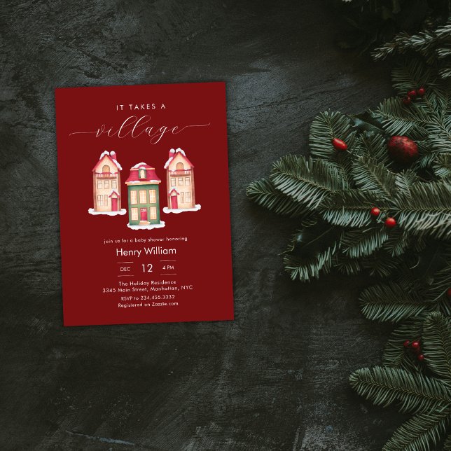 Red Gingerbread It Takes A Village Boy Baby Shower Invitation (Red Gingerbread It Takes A Village Boy Baby Shower Invitation)