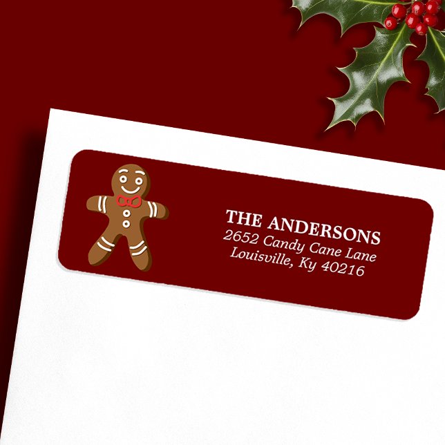 Red Gingerbread Man Christmas Return Address Label (Creator Uploaded)