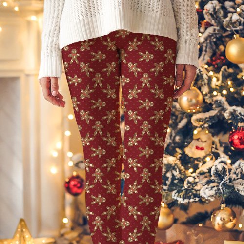 Red Gingerbread Man Polka Dot Christmas Leggings