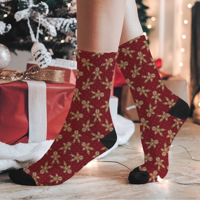 Red Gingerbread Man Polka Dot Christmas Socks (Creator Uploaded)