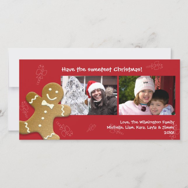 Red gingerbread man sweet candy canes Christmas Holiday Card (Front)