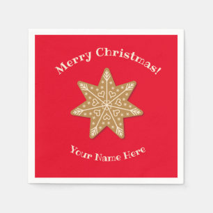 Red Gingerbread Snowflake Christmas Party Napkins