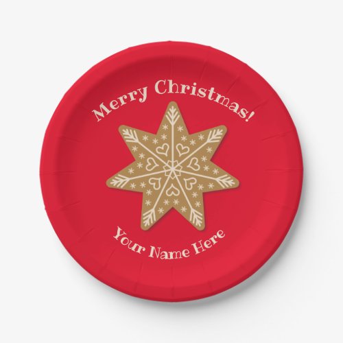 Red Gingerbread Snowflake Christmas Party Plate