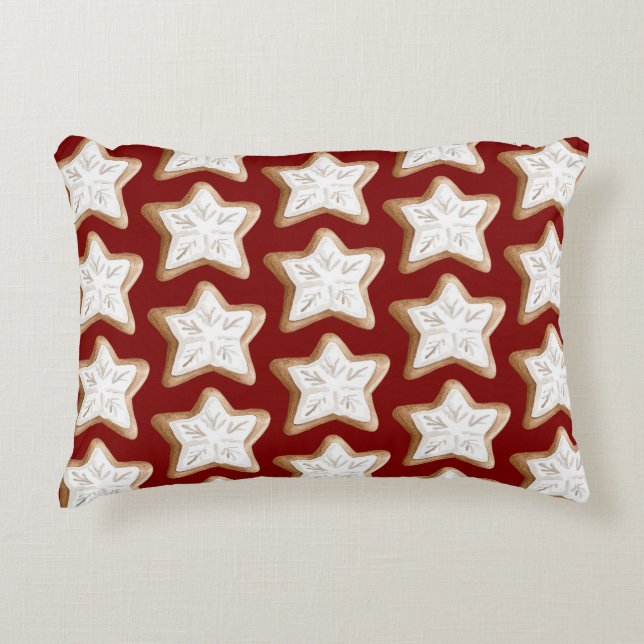 Red Gingerbread Star Cookie Christmas Accent Pillow (Front)