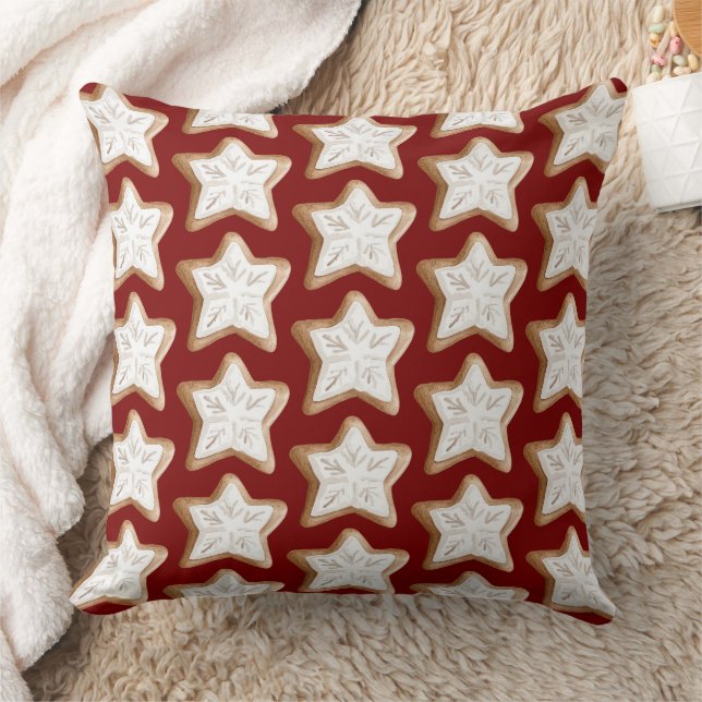 Red Gingerbread Star Cookie Christmas Throw Pillow (Blanket)