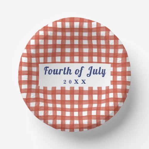Red Gingham 4th of July Red White and Blue Paper Bowls