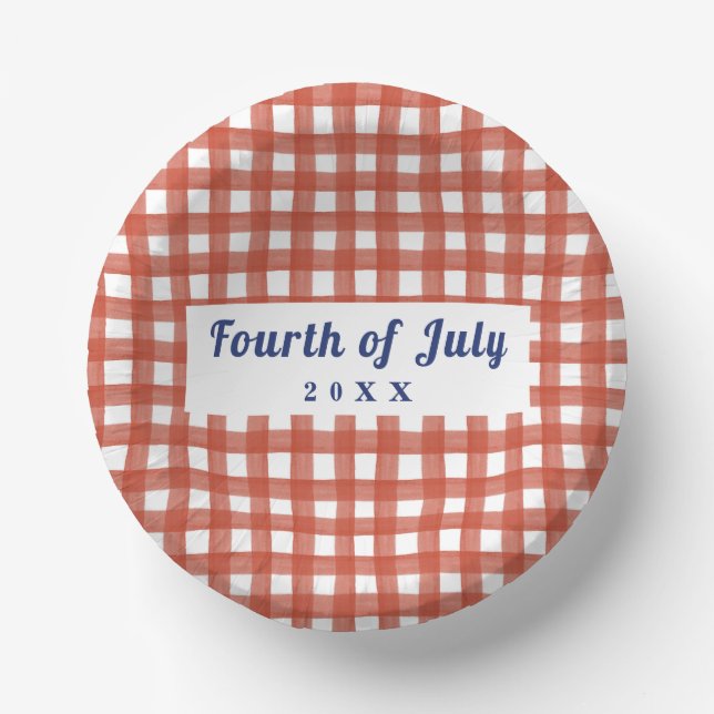 Red Gingham 4th of July Red White and Blue Paper Bowls (Front)