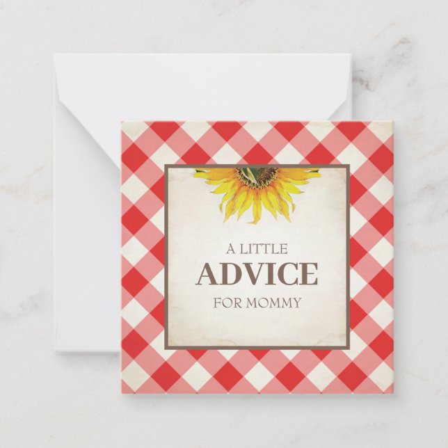 Red Gingham Advice For Mommy Shower Insert Note Card (Front)