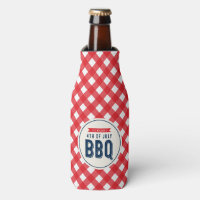Red Gingham and Blue 4th of July BBQ Bottle Cooler