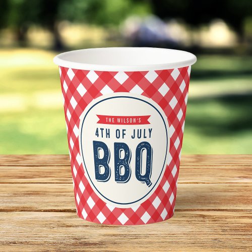 Red Gingham and Blue 4th of July BBQ Paper Cups