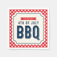 Red Gingham and Blue 4th of July BBQ Paper Napkin