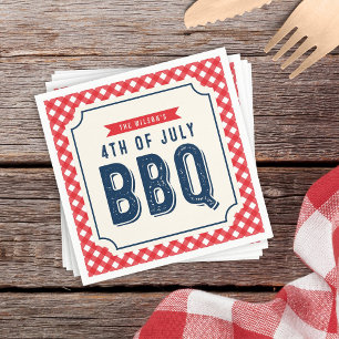 Red Gingham and Blue 4th of July BBQ Paper Napkins