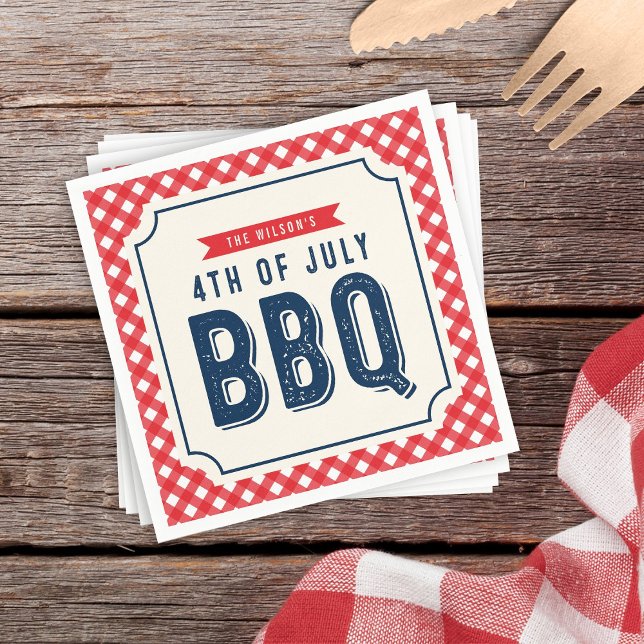 Red Gingham and Blue 4th of July BBQ Paper Napkins (Creator Uploaded)