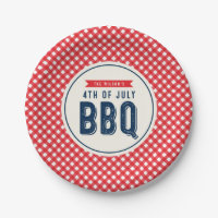 Red Gingham and Blue 4th of July BBQ Paper Plate