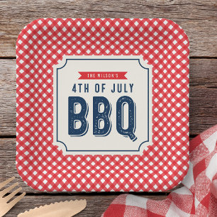 Red Gingham and Blue 4th of July BBQ Paper Plates
