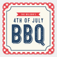 Red Gingham and Blue 4th of July BBQ Square Sticker