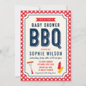 Red Gingham and Blue Baby Shower BBQ Invitation (Front)