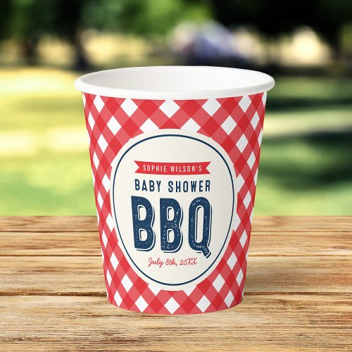 Red Gingham and Blue Baby Shower BBQ Paper Cups