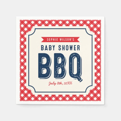 Red Gingham and Blue BBQ Baby Shower Napkins
