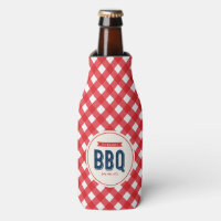 Red Gingham and Blue BBQ Party Bottle Cooler
