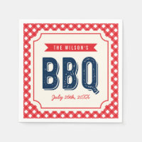 Red Gingham and Blue BBQ Party Paper Napkin