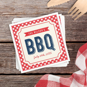 Red Gingham and Blue BBQ Party Paper Napkins