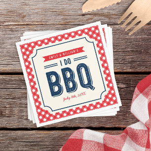 Red Gingham and Blue Engagement Party I Do BBQ Paper Napkins