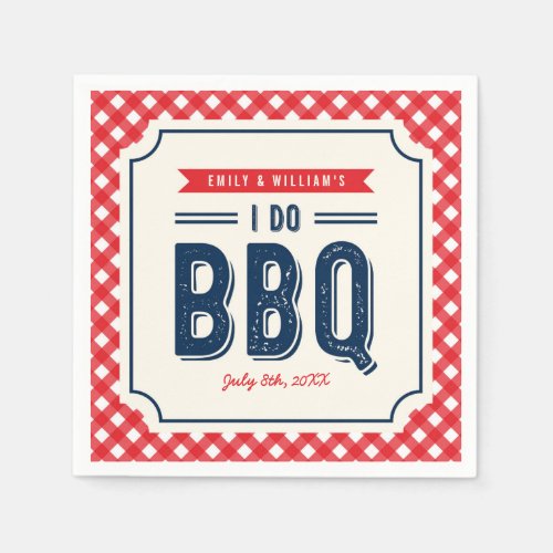 Red Gingham and Blue Engagement Party I Do BBQ Paper Napkins