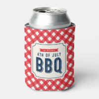 Red Gingham and Blue Fourth of July BBQ Can Cooler