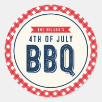 Red Gingham and Blue Fourth of July BBQ Classic Round Sticker