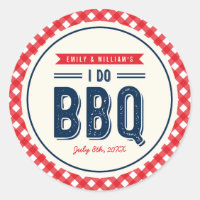 Red Gingham and Blue I Do BBQ Engagement Party Classic Round Sticker