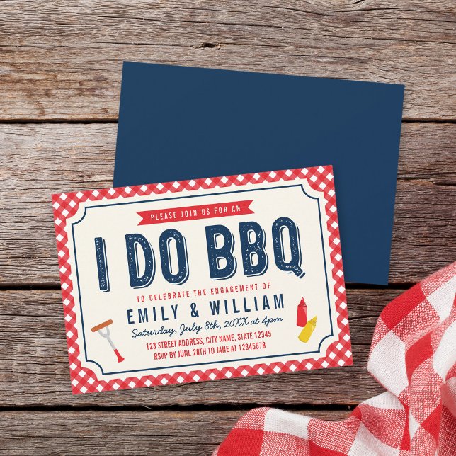 Red Gingham and Blue I Do BBQ Engagement Party Invitation (Creator Uploaded)