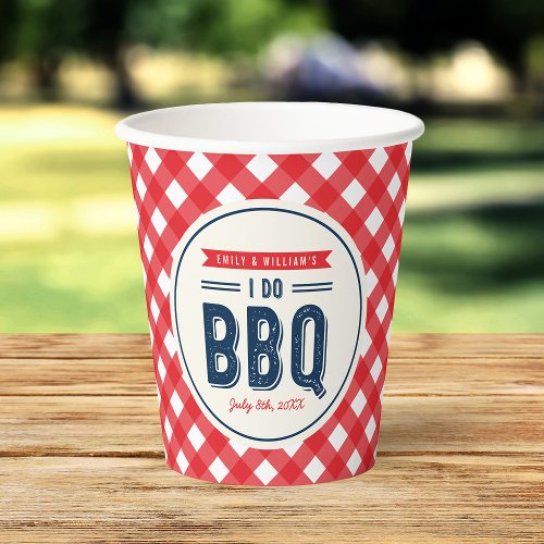 Red Gingham and Blue I Do BBQ Engagement Party Paper Cups