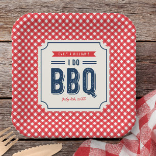 Red Gingham and Blue I Do BBQ Engagement Party  Paper Plates