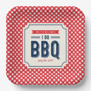 Red Gingham and Blue I Do BBQ Engagement Party Paper Plates