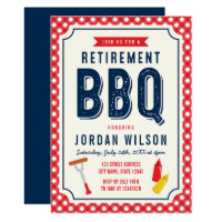Red Gingham and Blue Retirement Party BBQ Card