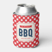Red Gingham and Blue Summer BBQ Can Cooler