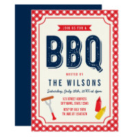 Red Gingham and Blue Summer BBQ Card