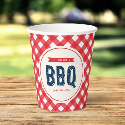 Red Gingham and Blue Summer BBQ Paper Cups